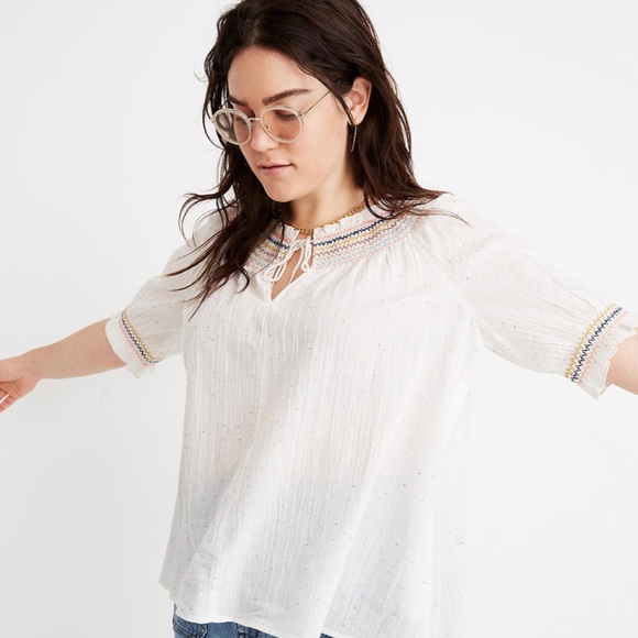 Madewell Rainbow Smocked Peasant Top Speckled - Picture 2 of 5